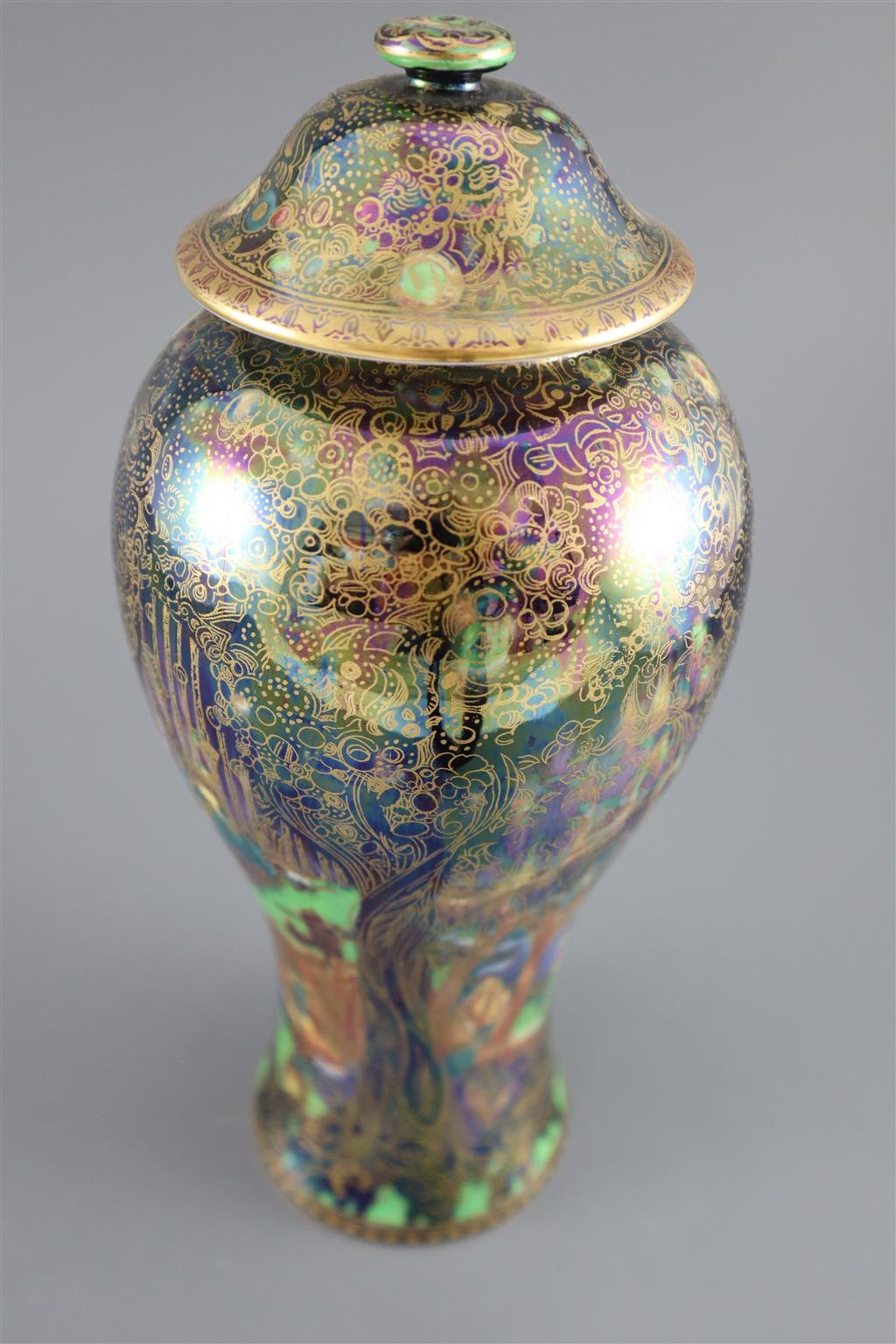 A Wedgwood Fairyland lustre Jewelled Tree pattern 2046 shape vase and cover, designed by Daisy Makeig-Jones, 28cm high